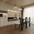 Elegant Modern Kitchen Interior With Dining Table Chairs White Cabinets And Pendant Lights 3d model