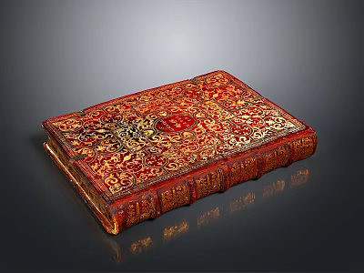 Intricate Sculpture Carving On Red Leather Book Cover With Ornate Patterns 3d model