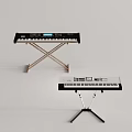 Black And White Electronic Keyboard Musical Instruments With Gold And Black Stands