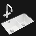 Multiple White Bathroom Sinks with Modern Faucets and Different Design Styles 3d model