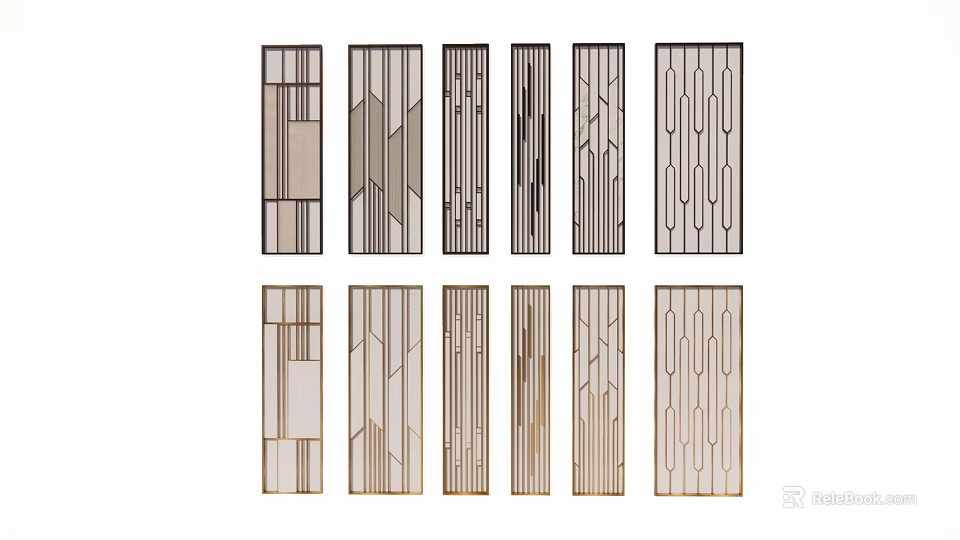 Elegant Modern Partition Screens With Various Geometric Patterns And Decorative Frames 3d model