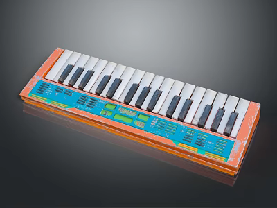 Vintage Accordion With Orange Frame White Black Keys And Blue Panel 3d model