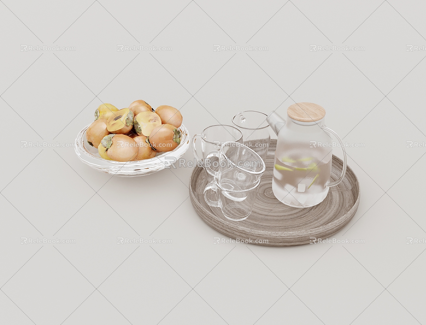 Ornaments combination lemonade cup persimmon tray 3d model