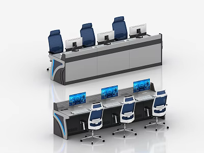 Modern Control Room With Ergonomic Chairs Multiple Screens And Console Workstations 3d model