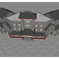 Traditional Chinese Commercial Complex With Multi storey Structure Glass Windows Red Decor Plaza Trees And People