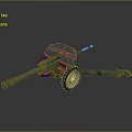 Vintage Green Military Towed Artillery With Long Barrel And Wheels Structure