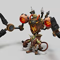 Goblin Adventurer With Large Mechanical Creature 3D Model Glowing Orange Parts And Weapons