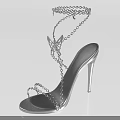 Silver Open Toe High Heel Sandals With Chain Straps And Butterfly Decoration