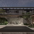 Longxi Mansion Modern Entrance Gate with Steps Trees Person in Front of Buildings