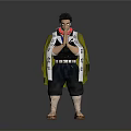 Anime Character 3D Model With Black Hair Red Mask Green Kimono And Clogs