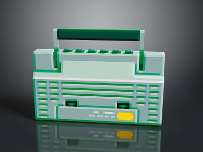 Vintage Computer Device With Green And White Block Design Top Handle Buttons And Yellow Detail 3d model
