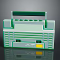 Vintage Computer Device With Green And White Block Design Top Handle Buttons And Yellow Detail