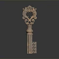 Ornate Metal Key With Intricate Carvings Decorative Top And Detailed Handle