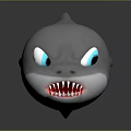 Cartoon Shark Character As Cute Marine Creature With Big Blue Eyes Open Mouth