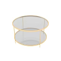 Elegant Round Two Tiered Coffee Table With Glass Top And Gold Metal Frame