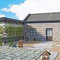 Traditional Garden Landscape with Courtyard Stone Pathway Plants and Stone Lanterns