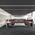 Modern Public Office Space With Open Layout Workstations Office Chairs Ceiling Panels And Gray Carpet 3d model