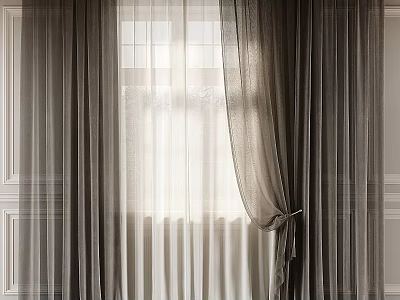 Elegant Sheer Curtains Tied Back With Light Filtering Layers For Modern Window Interior 3d model