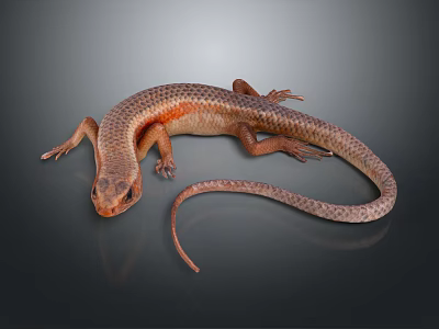 Detailed Brown And Orange Lizard With Long Tail On Black Background 3d model