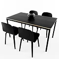 Modern Black Rectangular Dining Table Set With Four Chairs And Vase 3d model