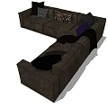 Dark Brown L Shaped Sectional Sofa With Multiple Colorful Patterned Pillows 3d model
