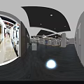 Elegant Bridal Shop Interior With Hanging Wedding Dresses Illuminated Mirrors And Makeup Tables