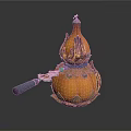 Orange Gourd Shaped Daily Use Item With Decorative Strap Green Beads And Long Black Handle