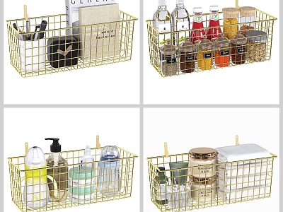 Gold Wire Storage Baskets for Kitchen Bathroom Office Organization and Home Use 3d model