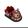 Red Cartoon Bumper Car With Cute Face Design Round Head And White Ear Decorations