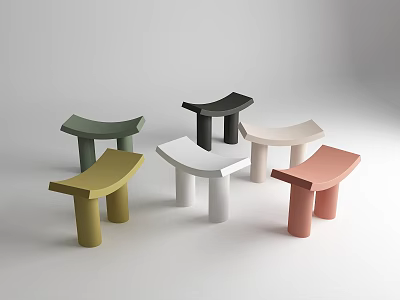 Modern Minimalist Stools With Curved Seats And Cylindrical Legs In Multiple Colors 3d model