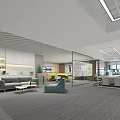 Modern Office Desk Setup With Sofa Coffee Table And Glass Partitions In Open Workspace