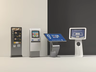 Public Facility Self Service Information Kiosks With Interactive Screens And Modern Terminals 3d model