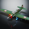 Green Model Airplane with Red Cross on Wings Number 9 Tail and Blue Wheels