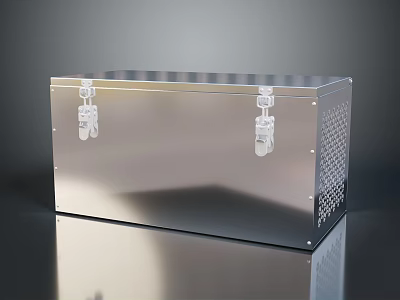 Silver Metal Storage Box With Transparent Latches And Ventilation Holes For Daily Use 3d model