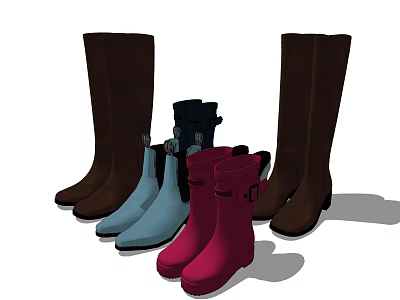 Assorted Colorful Boots Collection Including Tall and Short Styles in Brown Blue Red Black 3d model