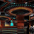Futuristic Bar Interior Design With Unique Lighting Decorative Columns And Modern Bar Counter