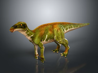 Realistic Green Orange Striped Dinosaur 3D Model With Lifelike Features 3d model