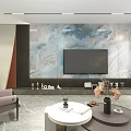 Elegant Modern Living Room Interior with Marble Accent Wall TV Sofa Coffee Table Decor