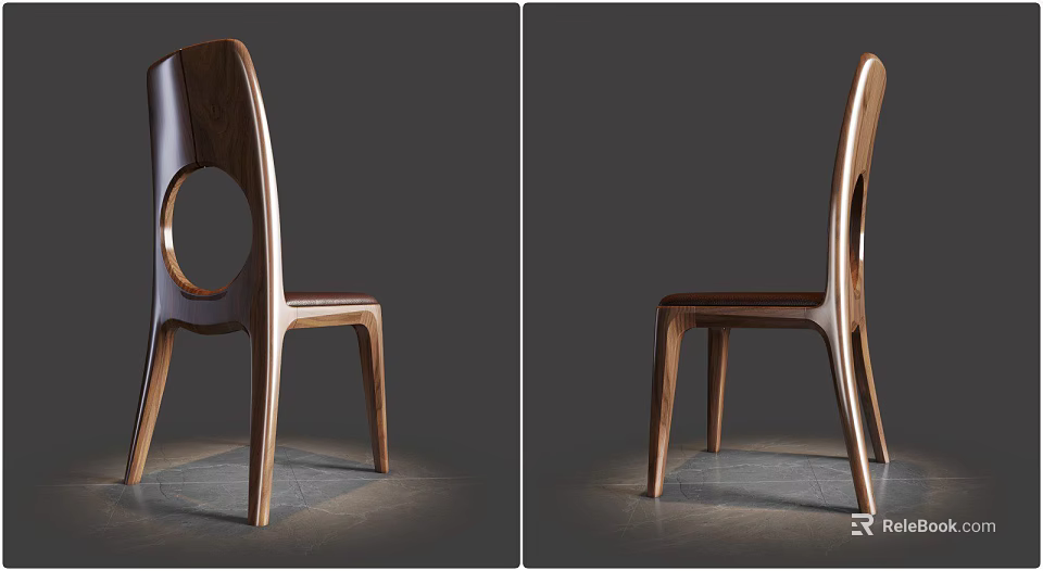 Modern Wooden Single Chair with Circular Cutout Backrest Sleek Legs and Minimalist Design 3d model 