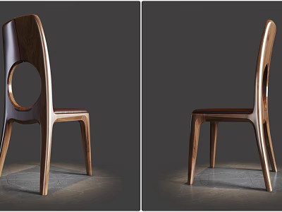 Modern Wooden Single Chair with Circular Cutout Backrest Sleek Legs and Minimalist Design 3d model