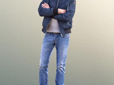 Man In Navy Blue Jacket And Blue Jeans Standing With Crossed Arms 3d model