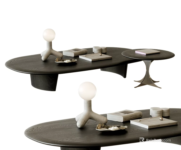 Elegant Modern Coffee Table Design With Oval Wooden Top And Decorative Books 3d model 