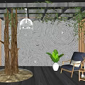 New Chinese style landscape sketch sandpit combination dry branch 3d model