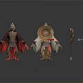 Mythical Fantasy Characters With Traditional Robes And Staff Weapon Detailed Design Standing On Reflective Surface