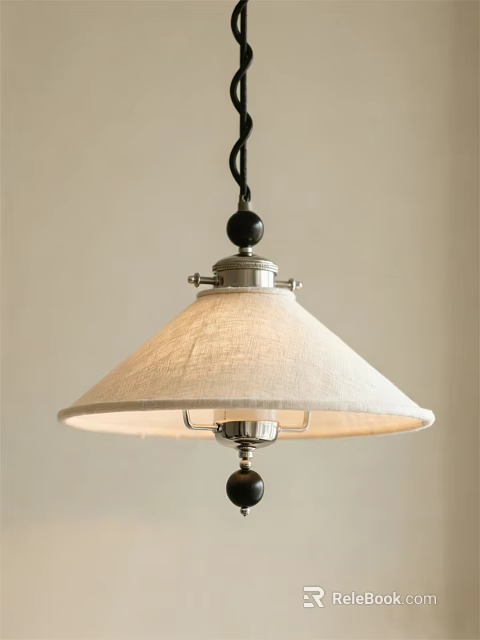 Chandelier with White Linen Shade and Silver Metal Frame Featuring Black Ball Accents 3d model 