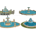 Ornate Multi Tiered Fountains With Decorative Stone Bases And Water Basins