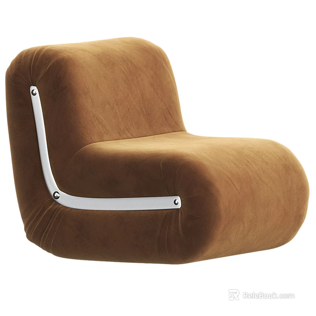 Brown Velvet Single Sofa Featuring Curved Design And Silver Metal Frame 3d model 
