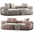 Modern Gray Sectional Sofa With Comfortable Pillows Cozy Blanket And Dark Armrests 3d model