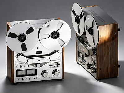 Entertainment Electronics Vintage Reel to Reel Tape Recorders with Wooden Casing Large Reels Control Knobs 3d model