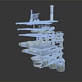 Industrial Platform Structure With Multi Level Platforms Metal Pipes Towers And Storage Vessels